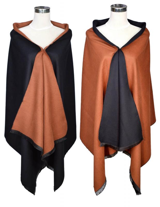 Shawl Scarf 70% Viscos 30% PES Flannel fleecy 195X65cm Melange Jacquard Uni-Color Black Camel